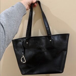 Lauren Ralph Lauren Black Leather Tote with Key Charm